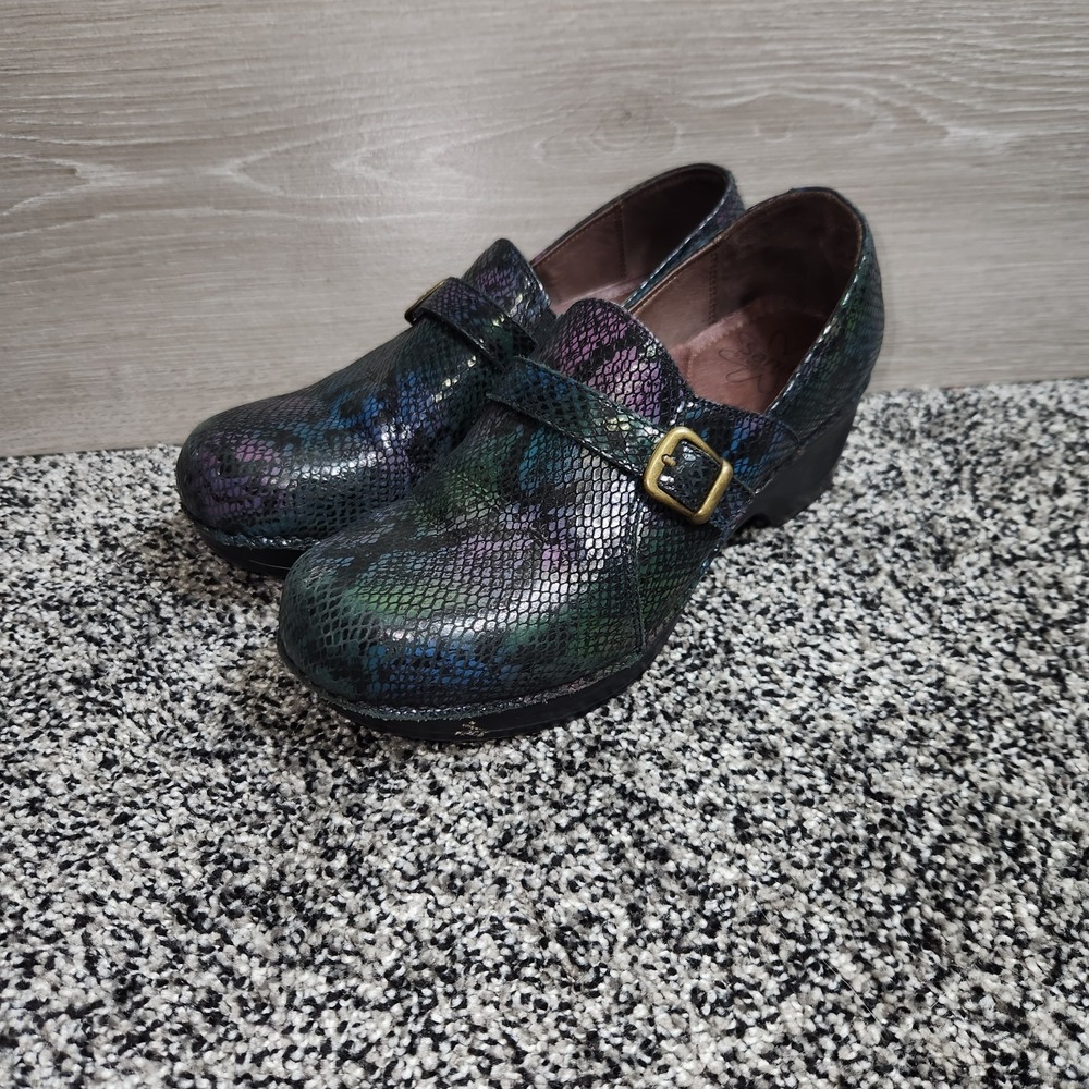 Sanita Rainbow Snakeskin Blue Blk Purple Clog Buckle Strap Sz 39 US 7.5/8 Nurse